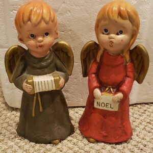 Vintage Paper-mache 1960's Angel Figurines with Gold Wings